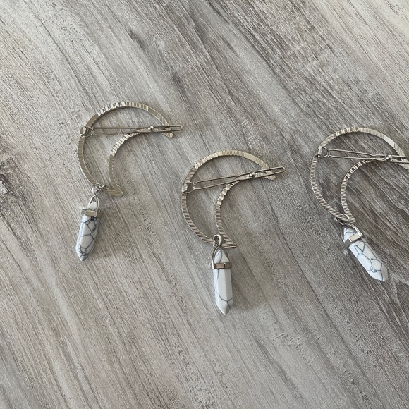 Silver Crescent Moon Hair Clips - Picture 5 of 8